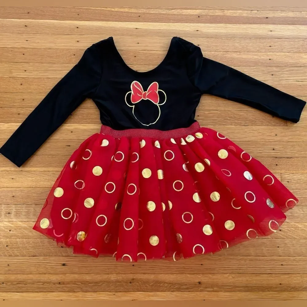 Disney Junior Minnie Mouse red/black tulle tutu long sleeve leotard dress